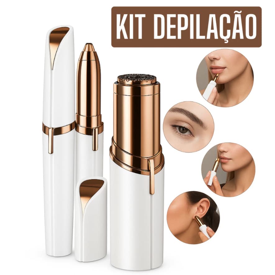 Kit Batom para Buço Aparador de Pelos+Caneta para Sobrancelha Depilador Portátil Recarregável USB