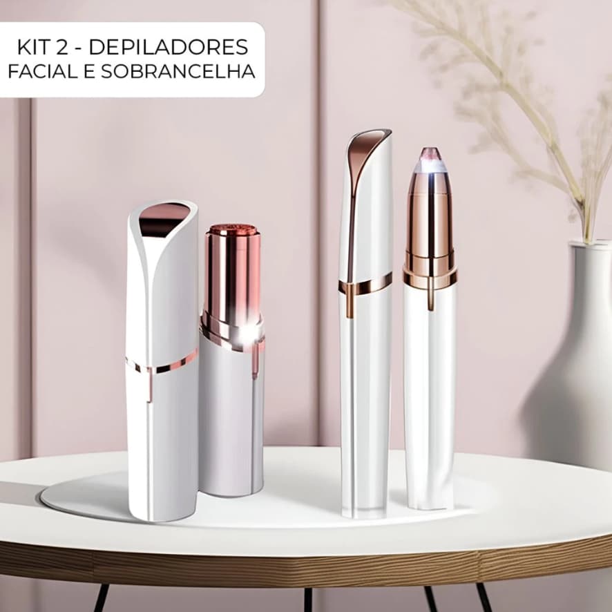 Kit Caneta Depiladora Sobrancelha Indolor + Depilador Facial Batom Recarregável