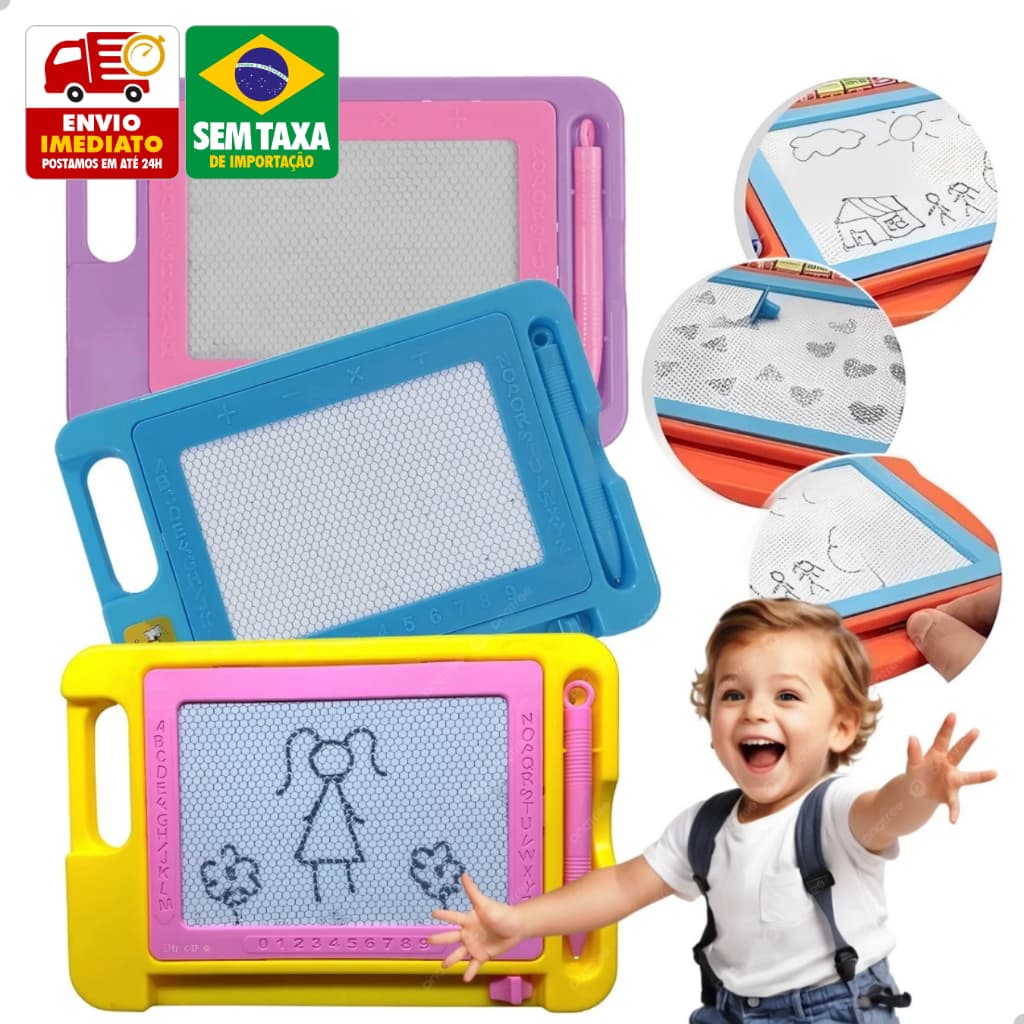 Lousa Mágica de Desenho Infantil Magnética Educativa P M G Azul Rosa Amarelo Vermelho