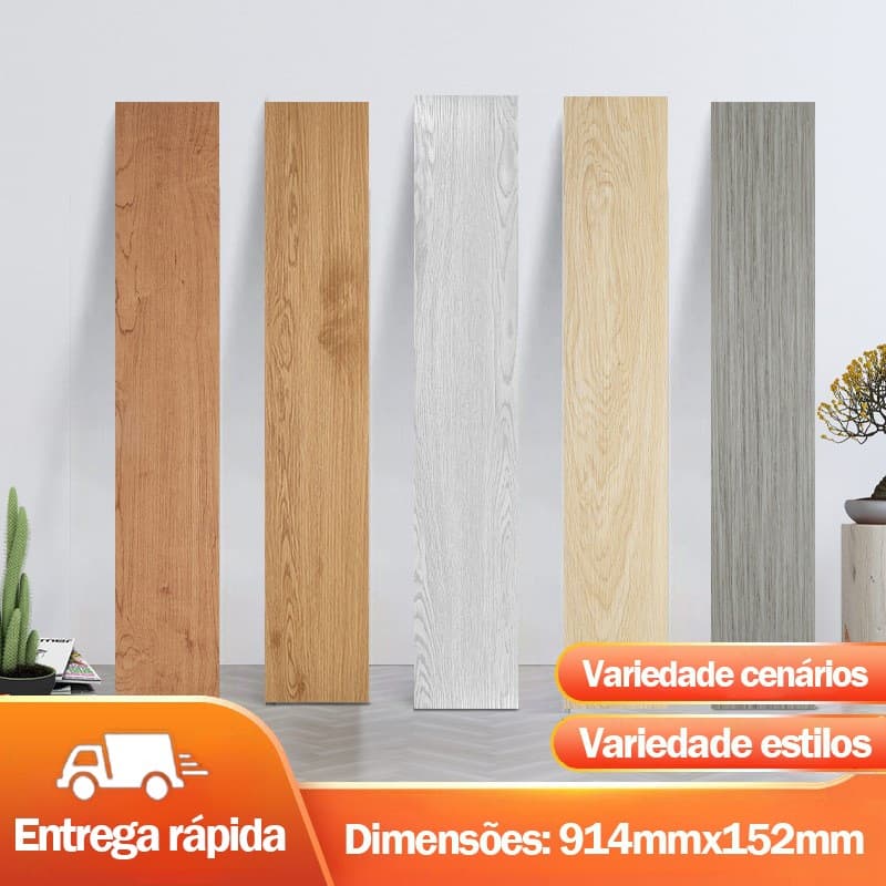 Kit 36 Placas Adesivas Autocolantes p/ Piso Estilo Madeira 91,4 cm x 15,2 cm cobertura 5m² - Diversos Modelos Promoção