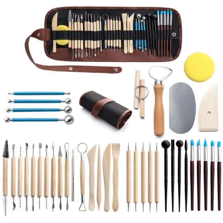 Ferramentas De Escultura Artes Artesanal 40pcs De Argila Conjunto De Cerâmica E Cabo De Madeira