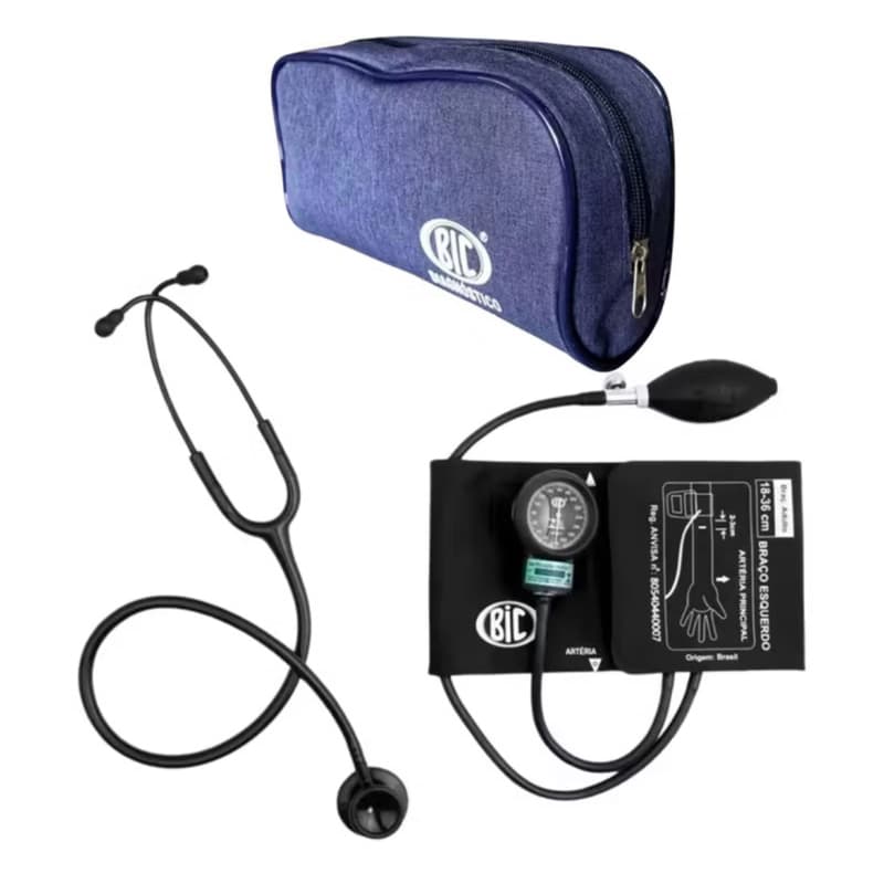 Conjunto Estetoscópio Efficace BIC + esfigmomanômetro (aparelho de pressão) BIC/cores preto, azul, cinza, bordo e rosa