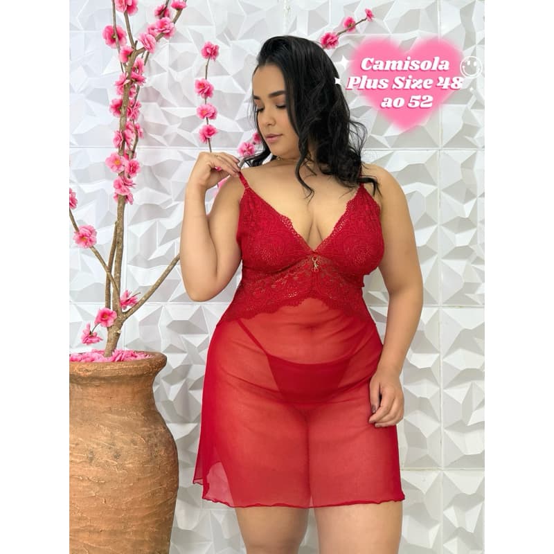 Camisola plus Size + Com Calcinha+ Sensualle+Pijama Curto+Linha Noite+ Roupa de Dormir