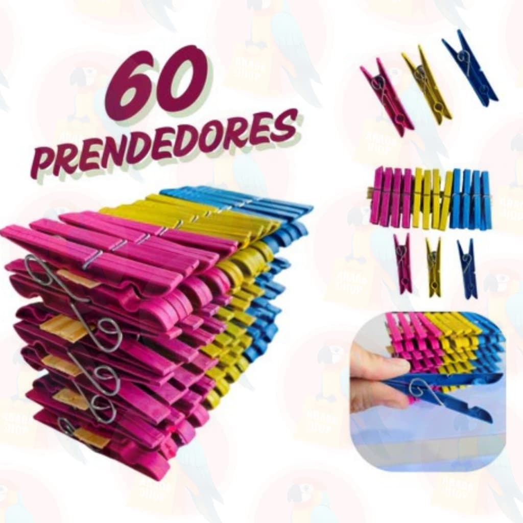 Kit com 60 / 48 / 36 / 24 / 12 Pregadores de Roupa em Plástico Reforçado - Cores Sortidas