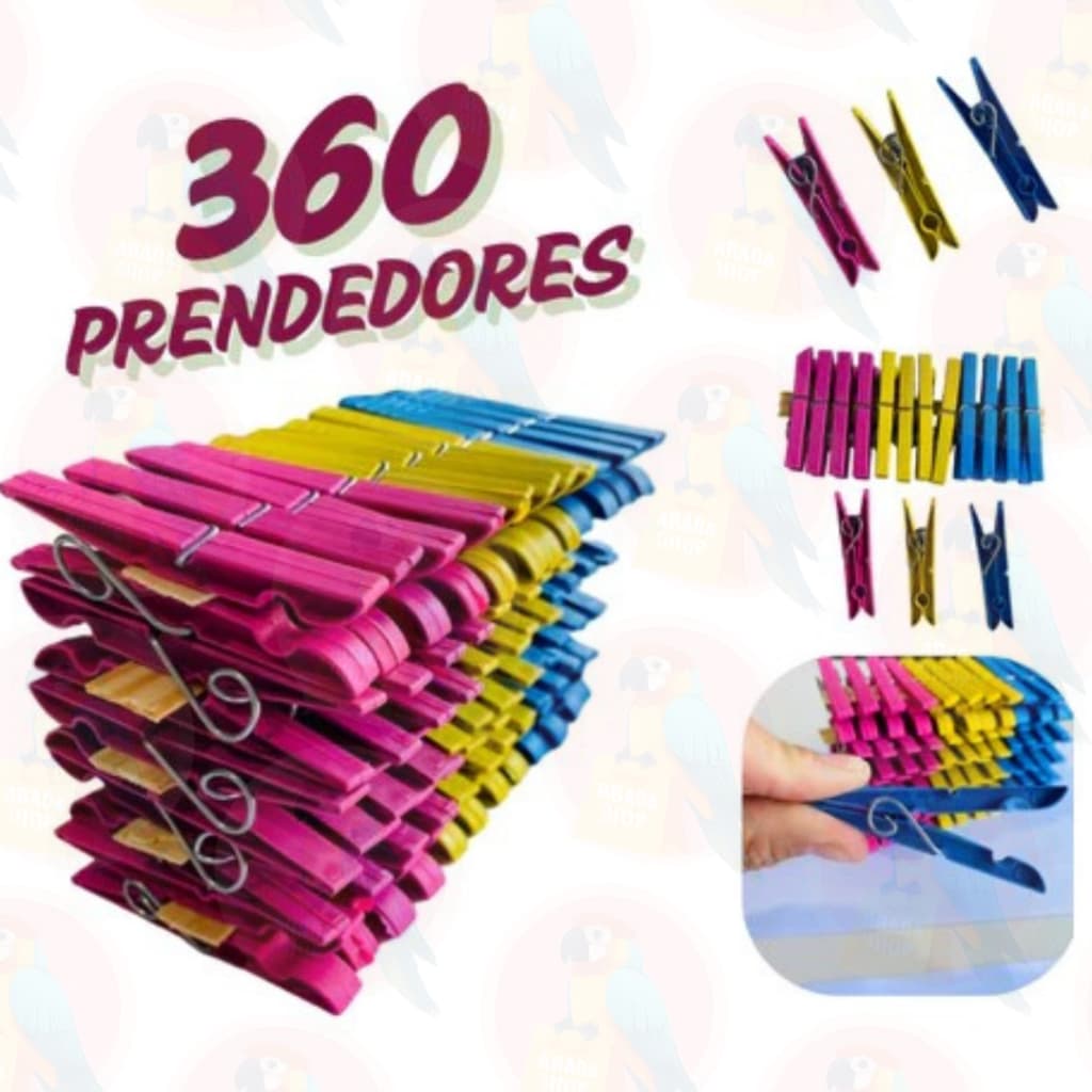 Kit com 360 / 180 / 120 / 60 Pregadores de Roupa em Plástico Reforçado - Cores Sortidas