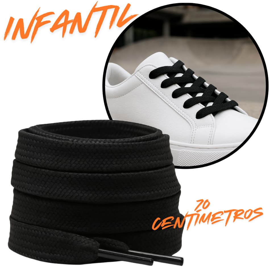 Par de Cadarço Infantil Chato 70cm Preto Resistentes Confortáveis para Calçados do 18 ao 27 Calçados