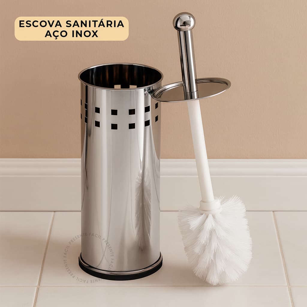 Escova Sanitária Inox 1 2 Ou 3 Unidades Aço Suporte Vaso Limpeza Banheiro