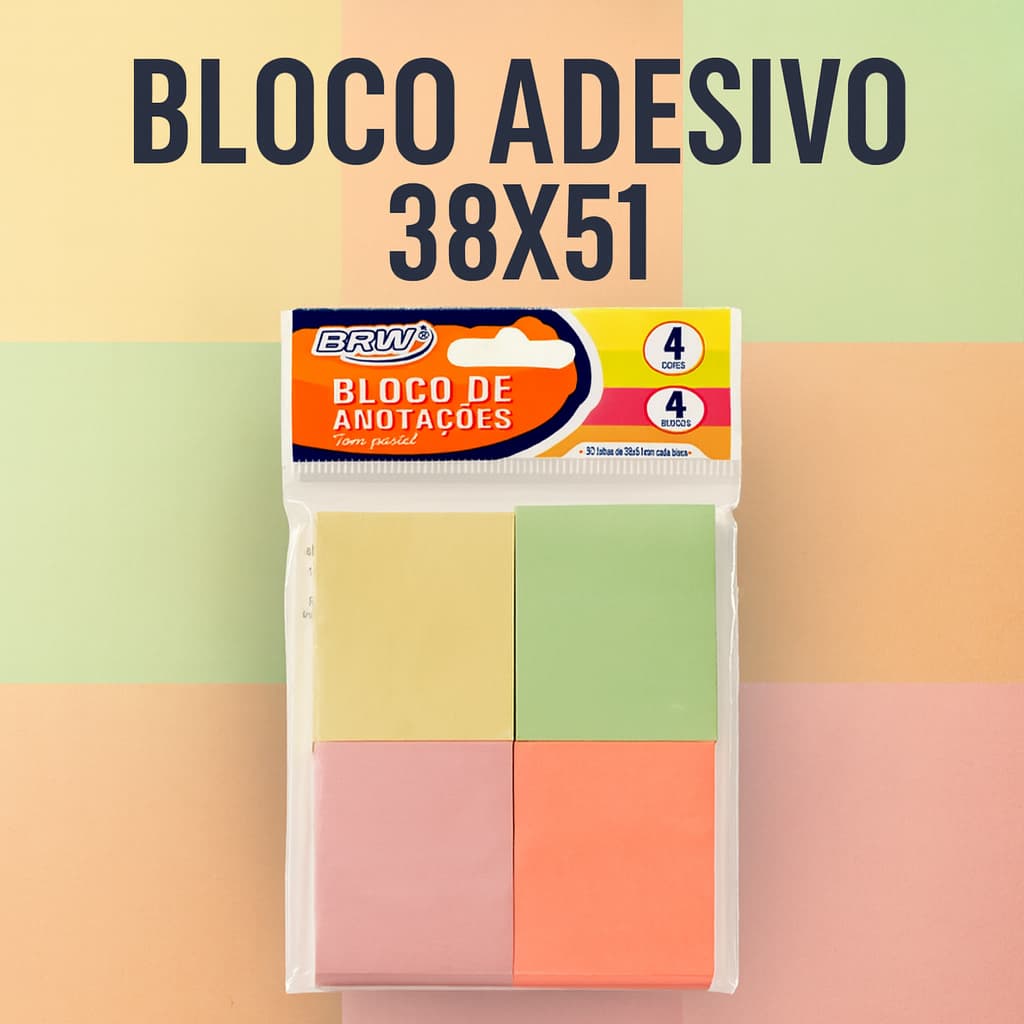 Bloco Auto Adesivo Para Anotações Tons Pastel 38x51mm BRW Pequeno Post-it Pacote
