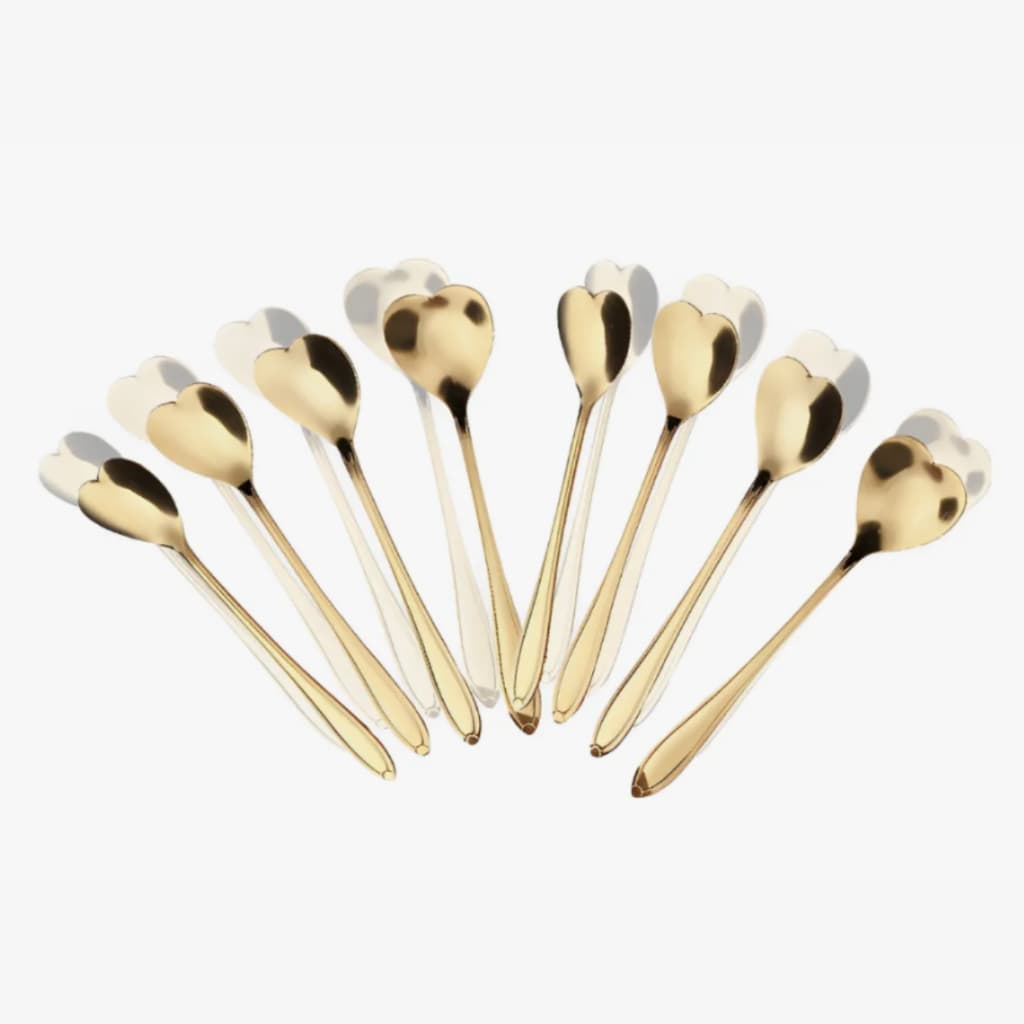 Kit 10 Colheres Aço Inox Douradas Heart Coração 13cm Classic