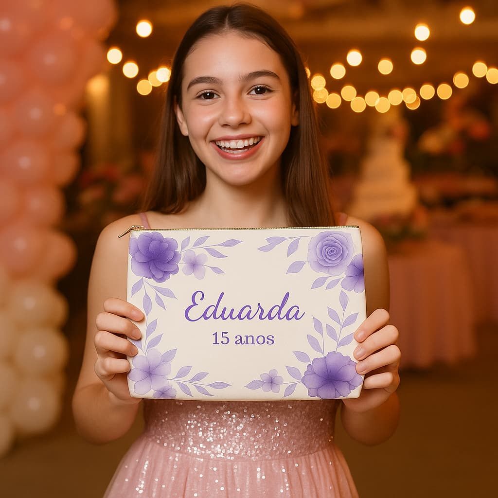 50 Necessaire Slim Personalizada c/ nome - Floral Terracota + cores 20x14