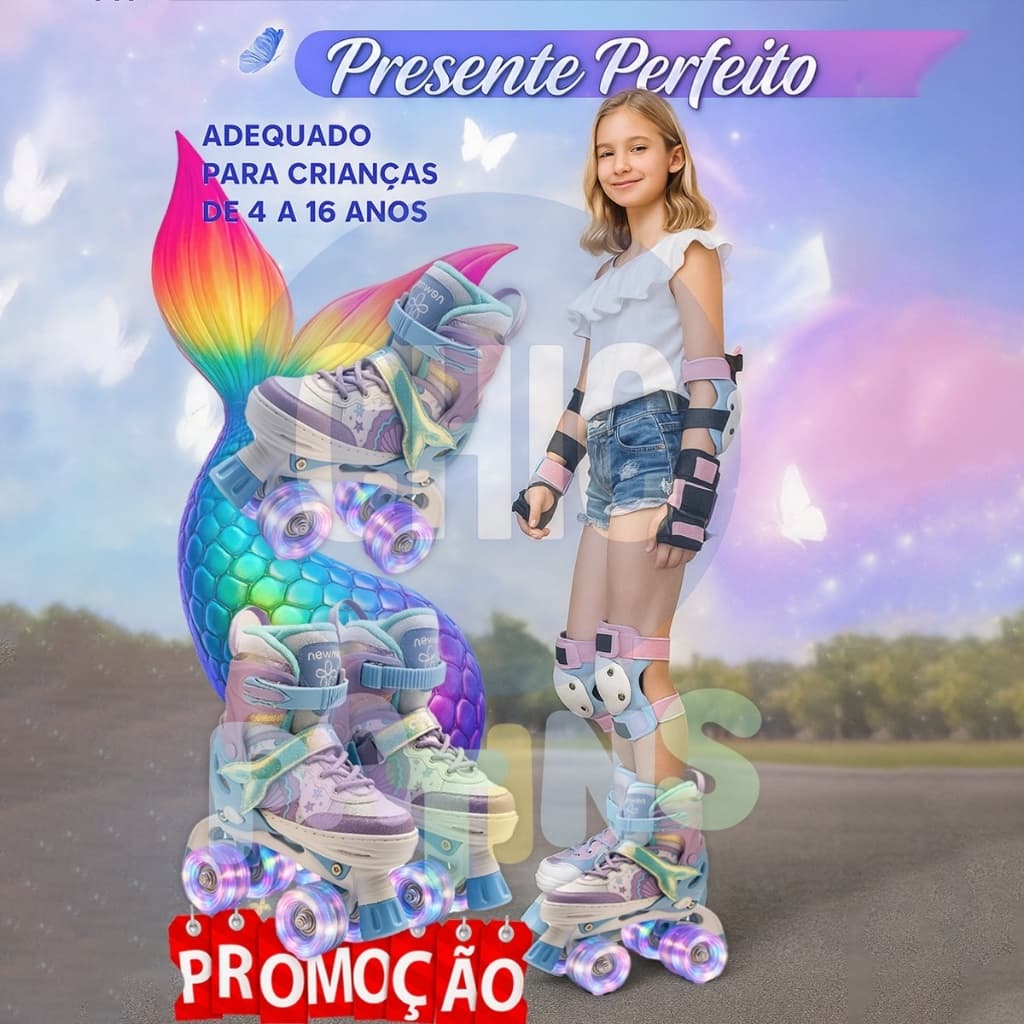 Patins Infantil De 4 Rodas Meninas Com Luz De Led COM /SEM Kit Proteção Meninos Barato Criancas