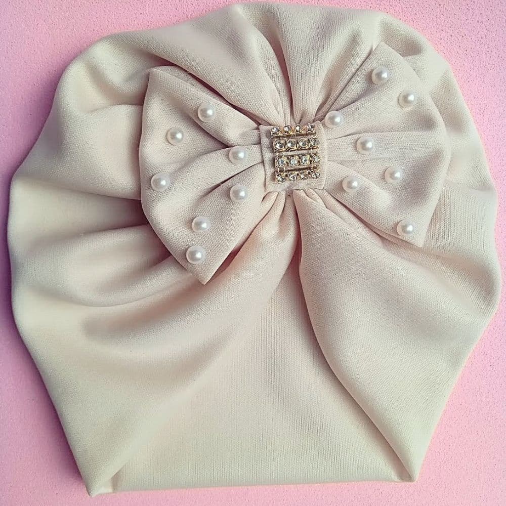 Turbante Bebê Menina com Laço Strass e Pérolas luxo