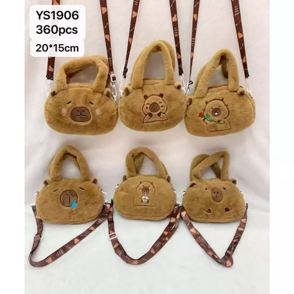Bolsa de ombro capivara pelúcia fofa bolsa escolar para crianças e adolescentes