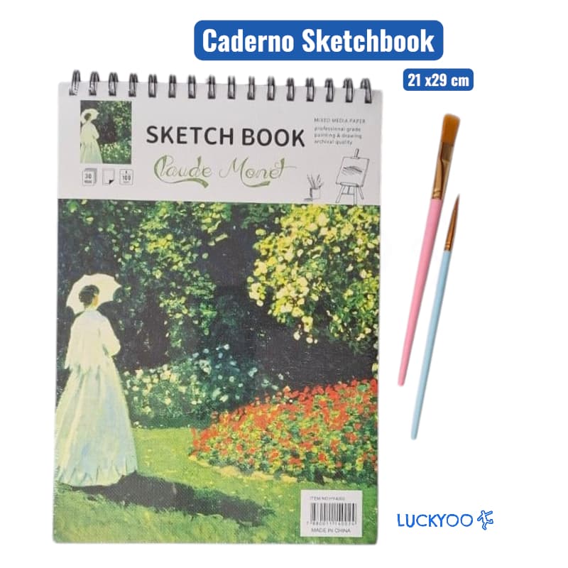 Caderno Sketchbook Espiral Desenho A4 Profissional Capa Decorada Alta Gramatura Folha Branca