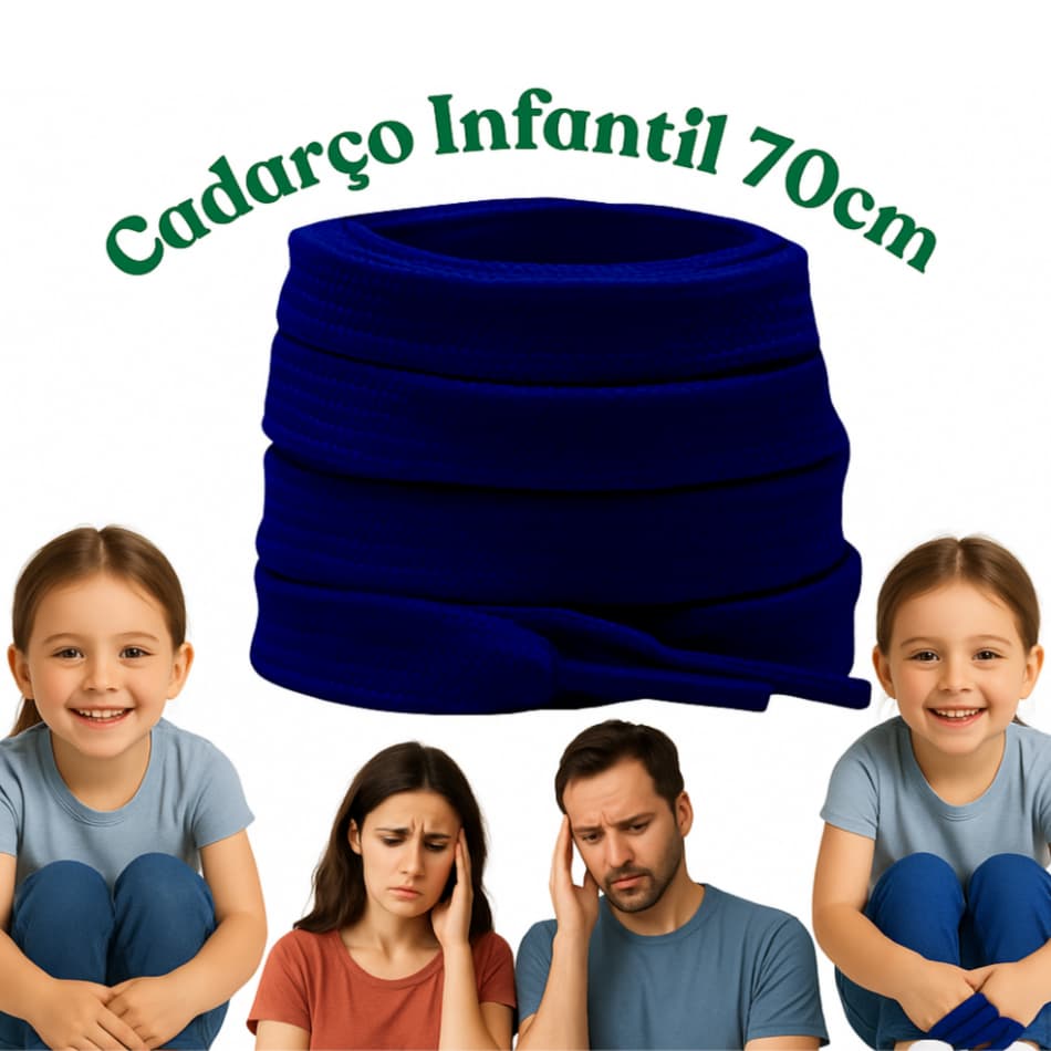 Par de Cadarço Infantil Chato 70cm Azul Marinho – Resistentes Confortáveis para Calçados do 18 ao 27