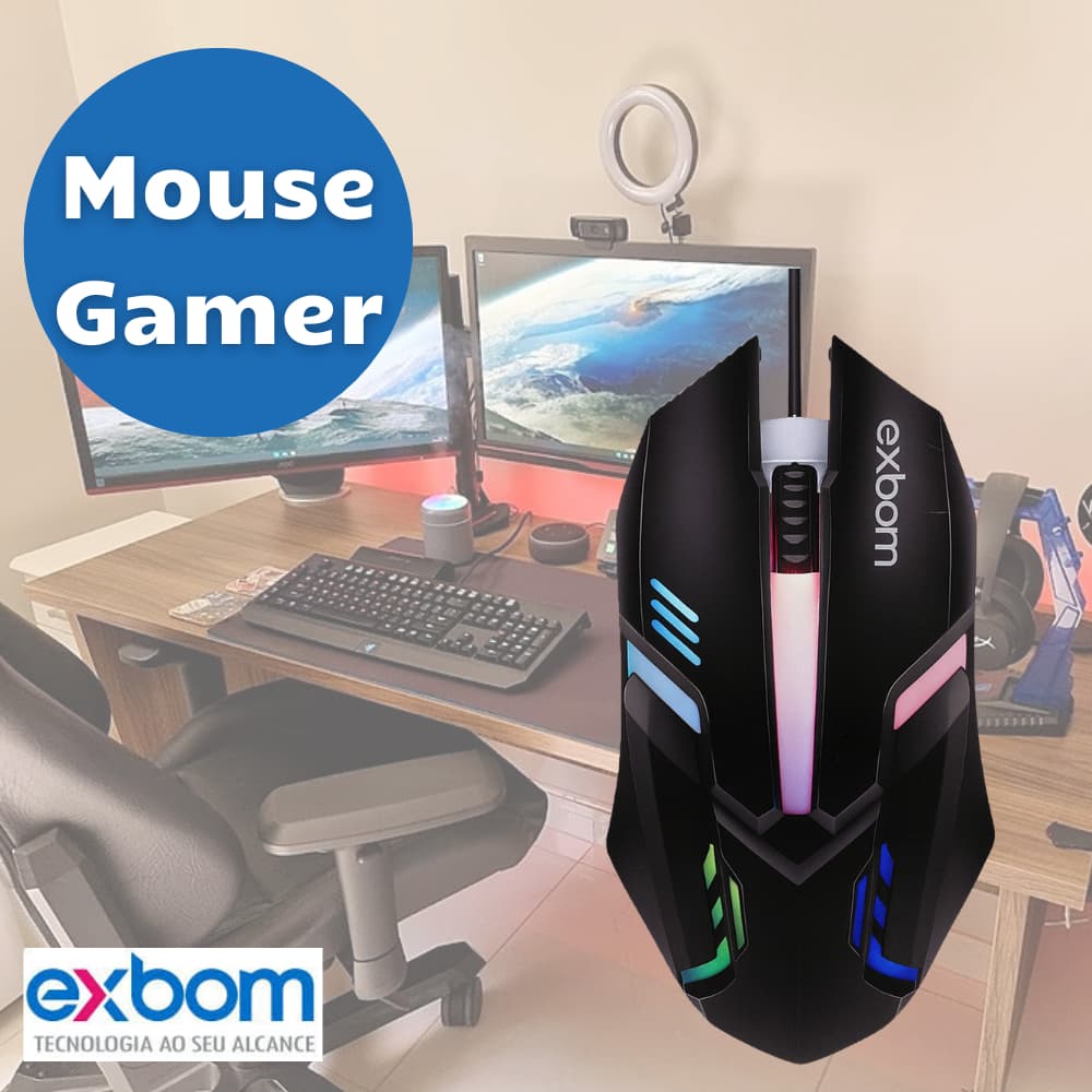 Mouse Gamer Óptico Com Led Rgb Usb Exbom Preto 1200 Dpi