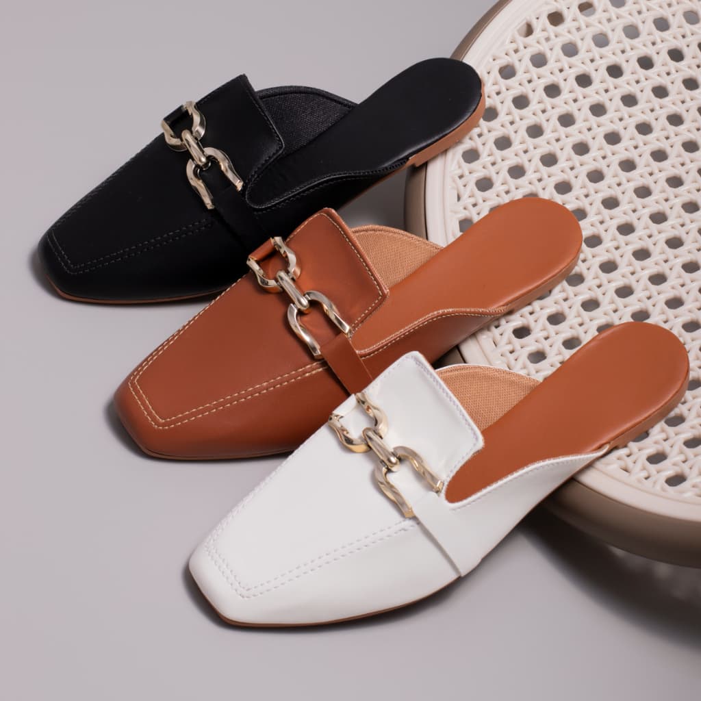 Mule Feminino Confortável Sapato Bico Quadrado Rasteira Moda