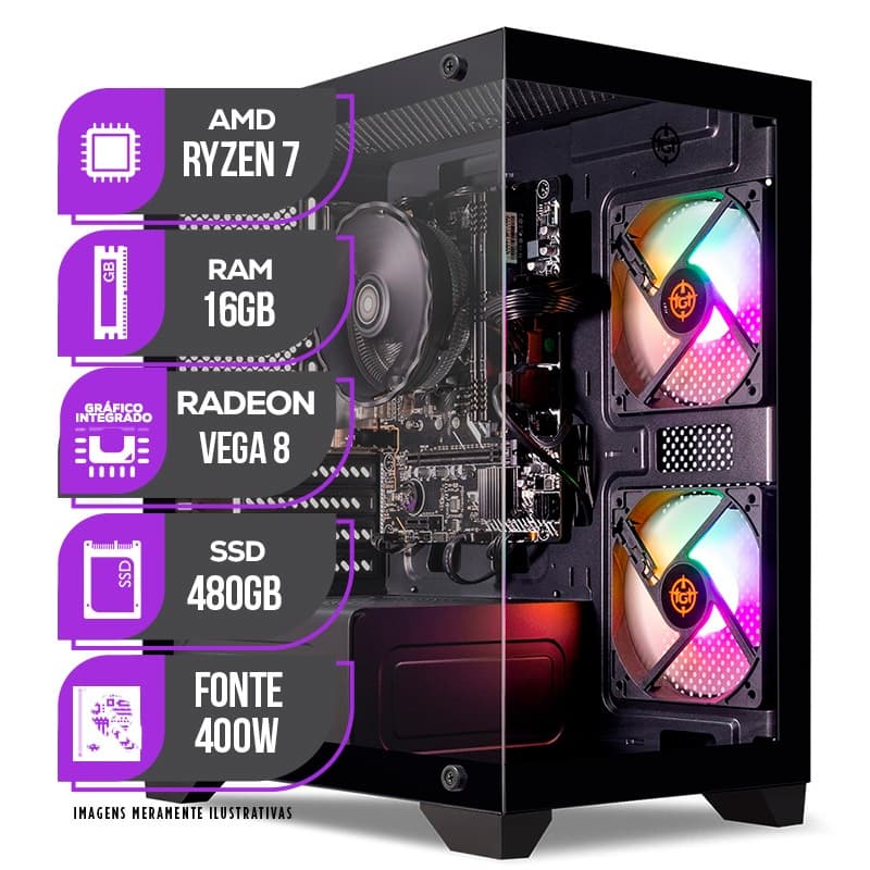 PC Gamer Mancer, AMD Ryzen 7 5700G, Vega 8, 16GB DDR4, SSD 480GB, Fonte 400W 80 Plus