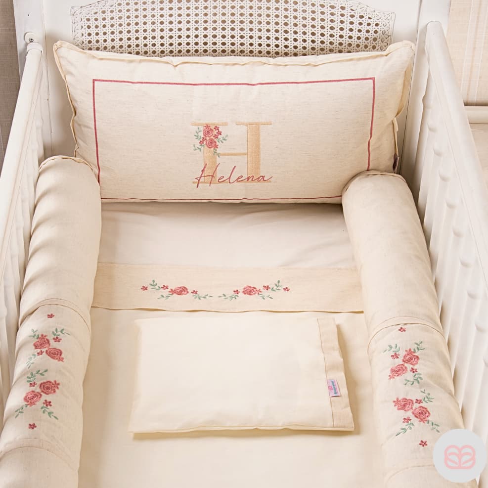 Kit Berço Personalizado Menina Linho 100% Algodão Premium 9 Peças