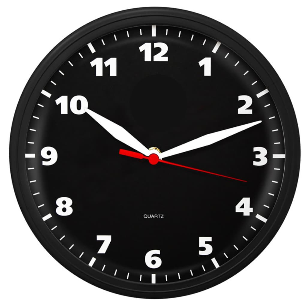 Relógio de Parede Redondo Preto Preto Clássico para Decoração de Sala Cozinha Escritório Mecanismo Quartz Tic Tac 24 Cm