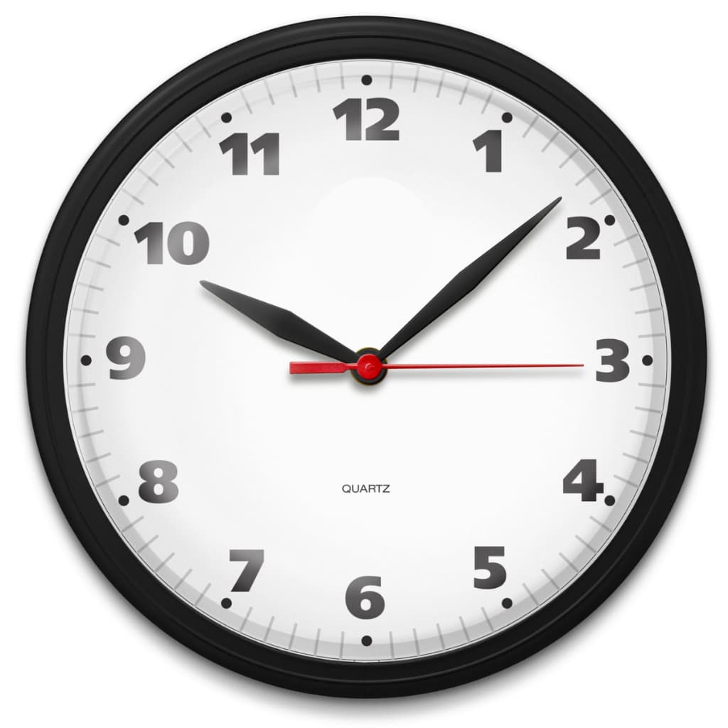 Relógio de Parede Redondo Preto Clássico para Decoração de Sala Cozinha Escritório Mecanismo Quartz Tic Tac 24 Cm