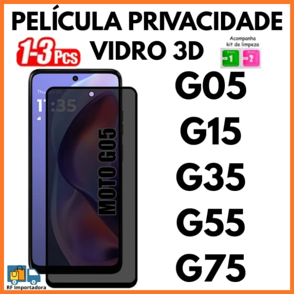 Película Privacidade 3D Temperado Anti Spy Para Moto G05 G15 G35 G55 G75