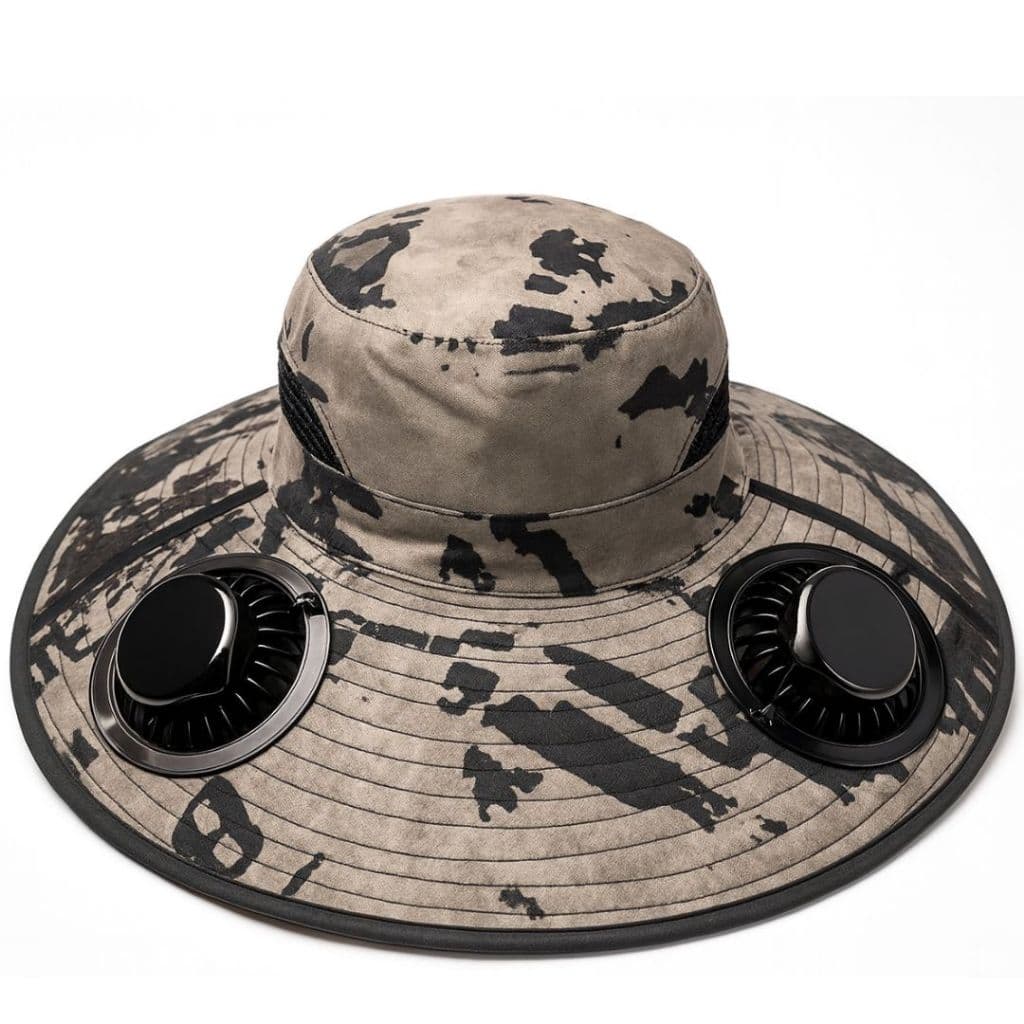 Chapéu de Sol com Ventilador Solar Ajustável Aba Larga Proteção UV Praia Piscina