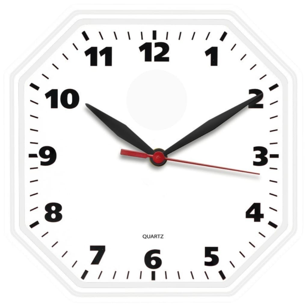 Relógio de Parede Branco Branco Clássico Oitavado Decoração de Sala Cozinha Escritório Mecanismo Quartz Tic Tac 24 Cm