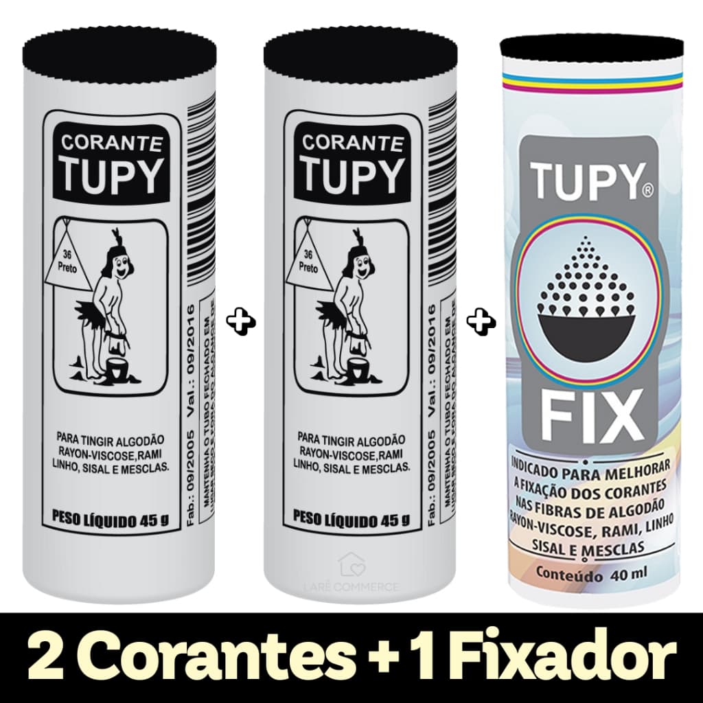 Kit 2 Corantes Tupy Algodão + 1 Fixador Tupy Disponível Todas Cores Para Tingir Roupas Com Qualidade