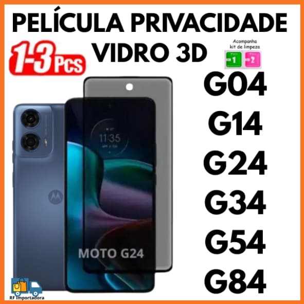 Película Privacidade 3D Temperado Anti Spy Para Moto G04 G14 G24 G34 G54 G84