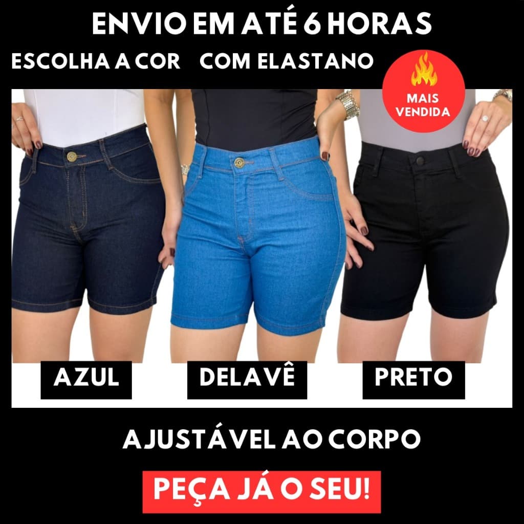 Bermuda Meia Coxa Jeans Feminina Short Elastano Lycra Cintura Alta Empina BumBum