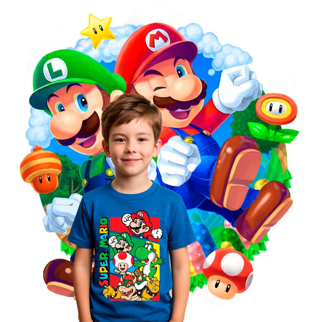 Camiseta Infantil Super Mario Bros Desenho Animado