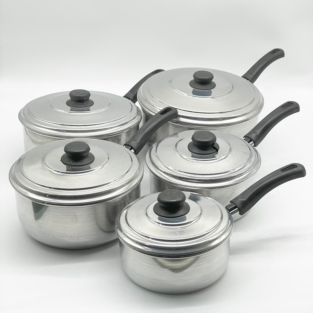 Conjunto com 5 Caçarolas de Alumínio Polidas com Tampa | Linha Polida | C/ Cabo | Indústrias Fênix