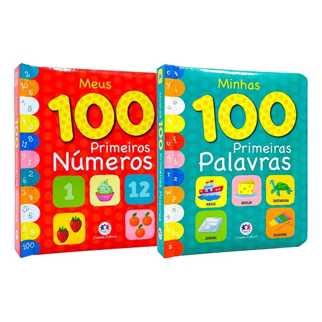 Kit 2 Livros Educativos Infantil Almofadados - Meus 100 Primeiros números e 100 Primeiras Palavras