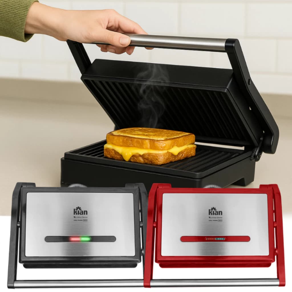 Sanduicheira e Grill Panini 1200W Press 2 Em 1 Para Sanduiches E Crepes Churrasqueira - Kian