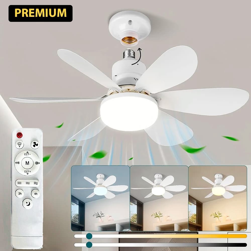 Ventilador de Teto 80W com LED Controle Remoto 6 Pás Bivolt Silencioso Moderno