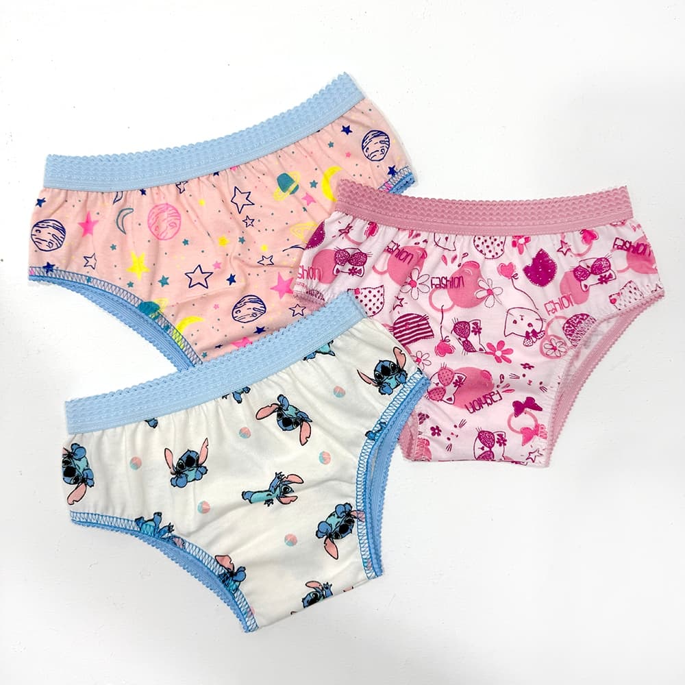 Kit 10 Calcinhas Íntimas Infantis Estampadas em Algodão Puro