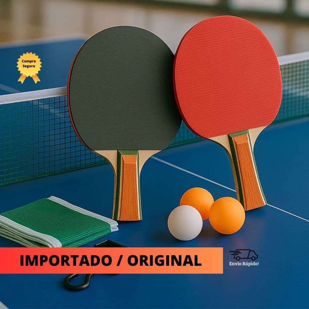 Kit Ping Pong 2 Raquete 3 bolinhas e rede tênis de mesa profissional ergonômico emborrachado Esporte Diversão