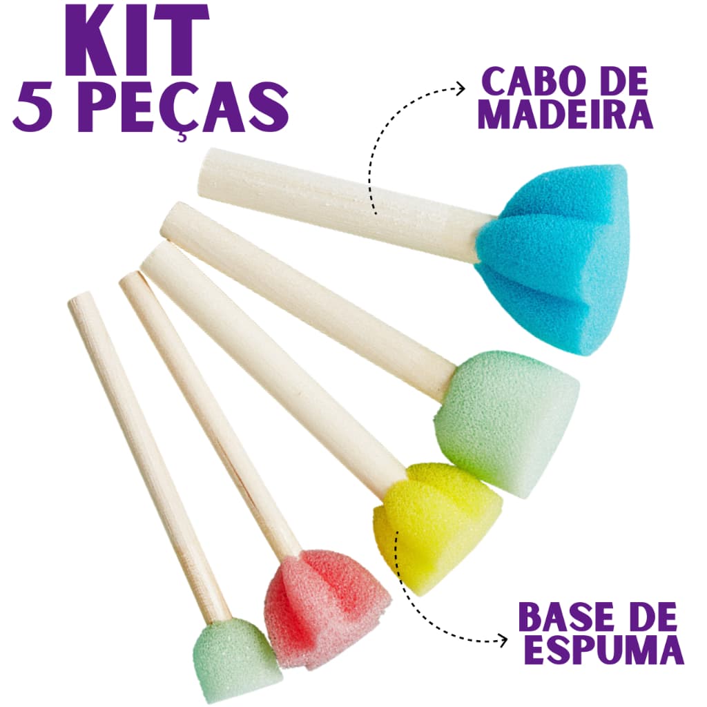 Kit 5 Pincel Flor Batedor de Espuma Para Pintura