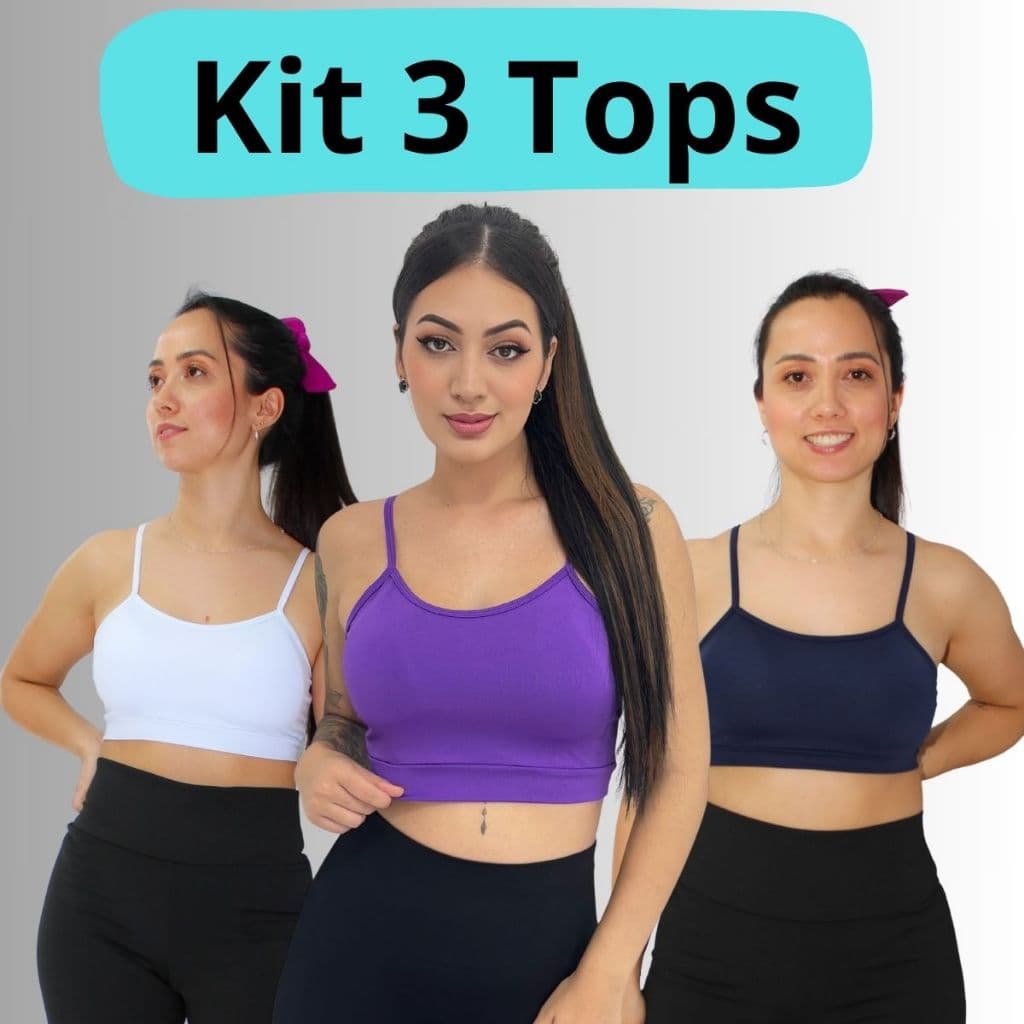 kIT 3 Top de Alcinha Fitness Com Bojo Removível Suplex Liso Para Academia Preço Atacado