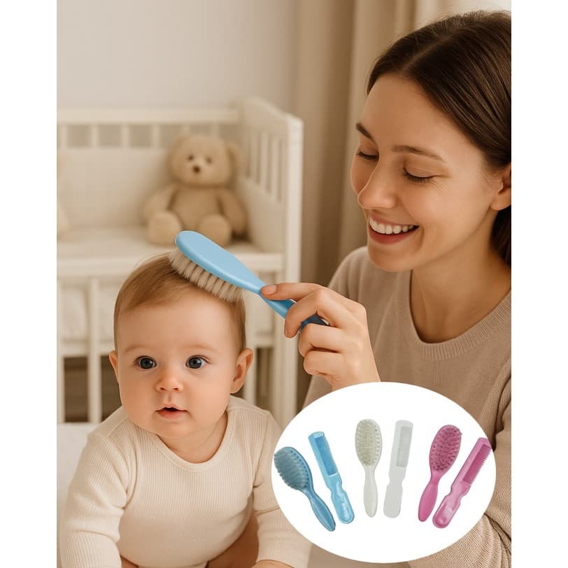 Kit Escova e Pente para Bebê Carícia – Cerdas Macias, Resistente, Confortável e Seguro