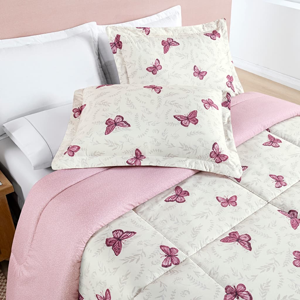 Kit Edredom Casal Queen Dupla Face 3 Peças Naturale 200 Fios Micropercal