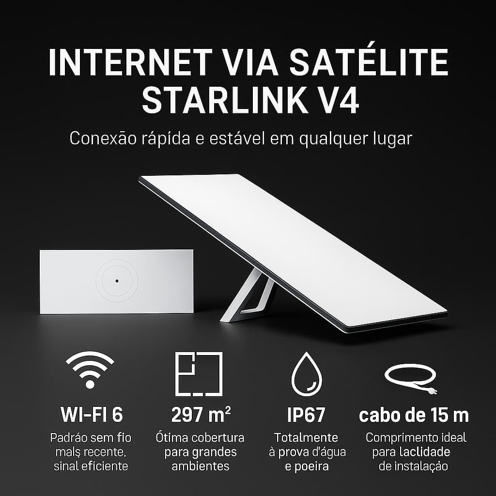 Starlink V4 Internet Satélite Wi-fi 6 Alta Velocidade Nacional Homologada Anatel (Starlink Padrão)