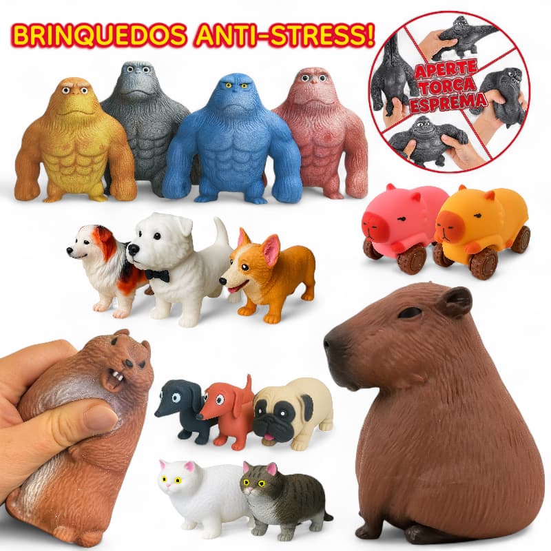 Brinquedo Boneco Esquilo Capivara Gorila Indestrutivel Estica Esmaga Antiestresse Aperta Tik Tok Divertido