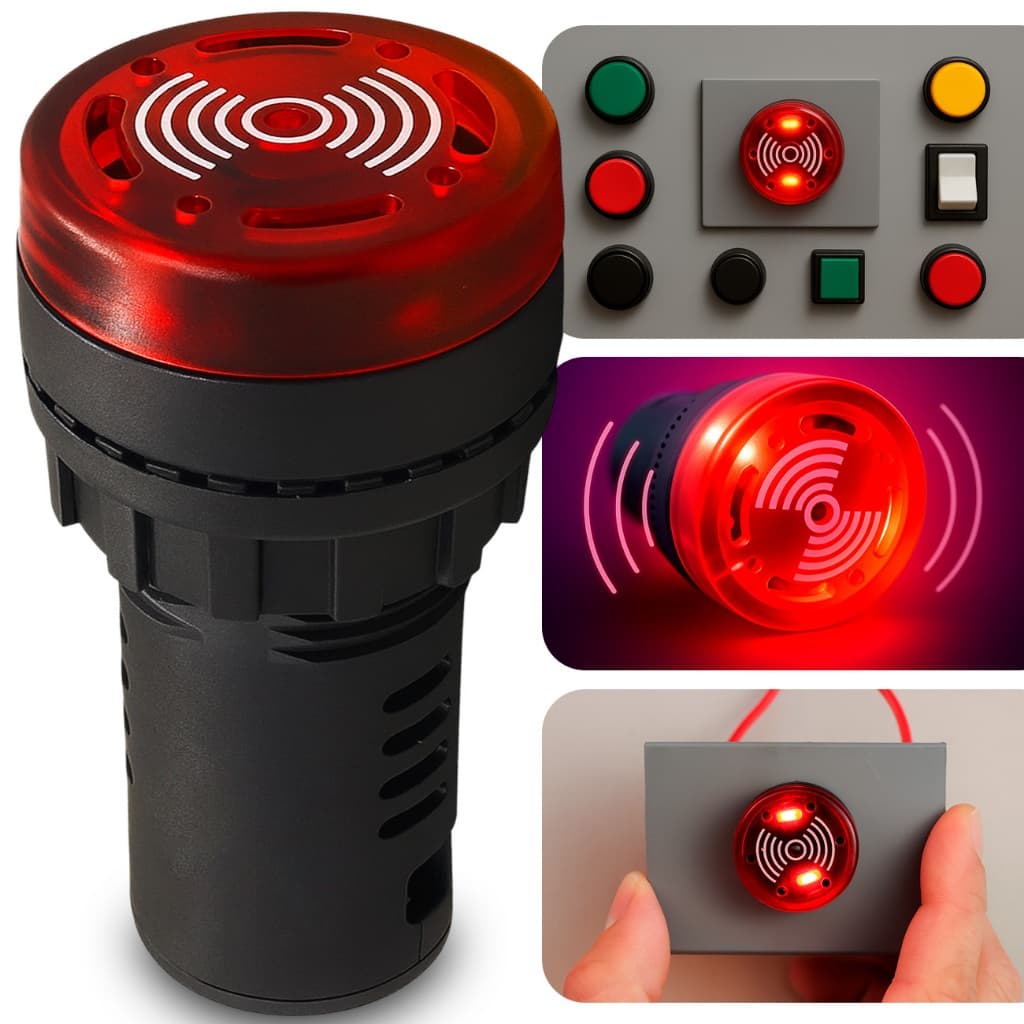 Sinaleiro Led Sonoro Cigarra Audiovisual Buzzer Sinalizador Intermitente Sirene Emergência 220v 22mm