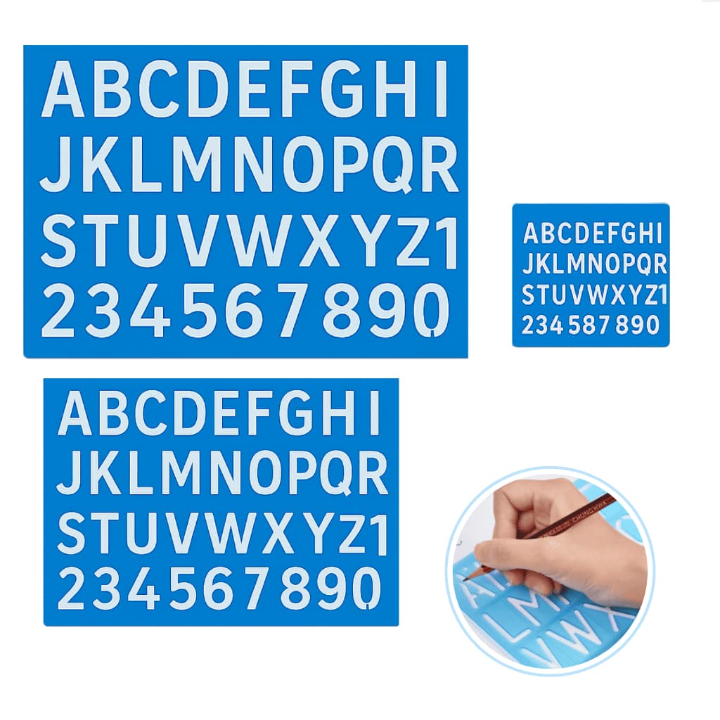 Kit com 3 Régua de Letras e Números Alfanumérica Alfabeto Escolar Normógrafo Numérica Alfabético