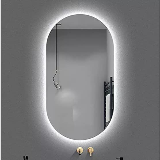 Espelho Oval com LED 80x50cm Lapidado Orgânico Grande Moderno e Sofisticado com Fonte
