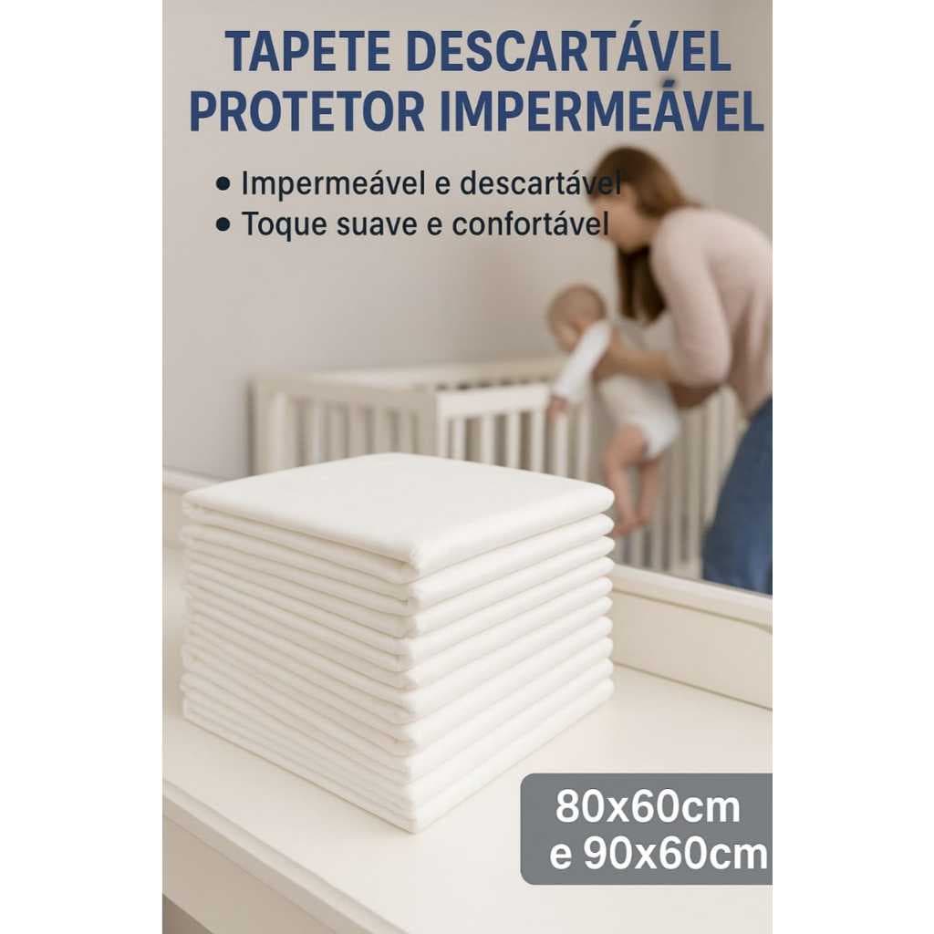 30 Tapetes Descartável Protetor Impermeável para Berço e Cama – 80x60cm e 90x60cm
