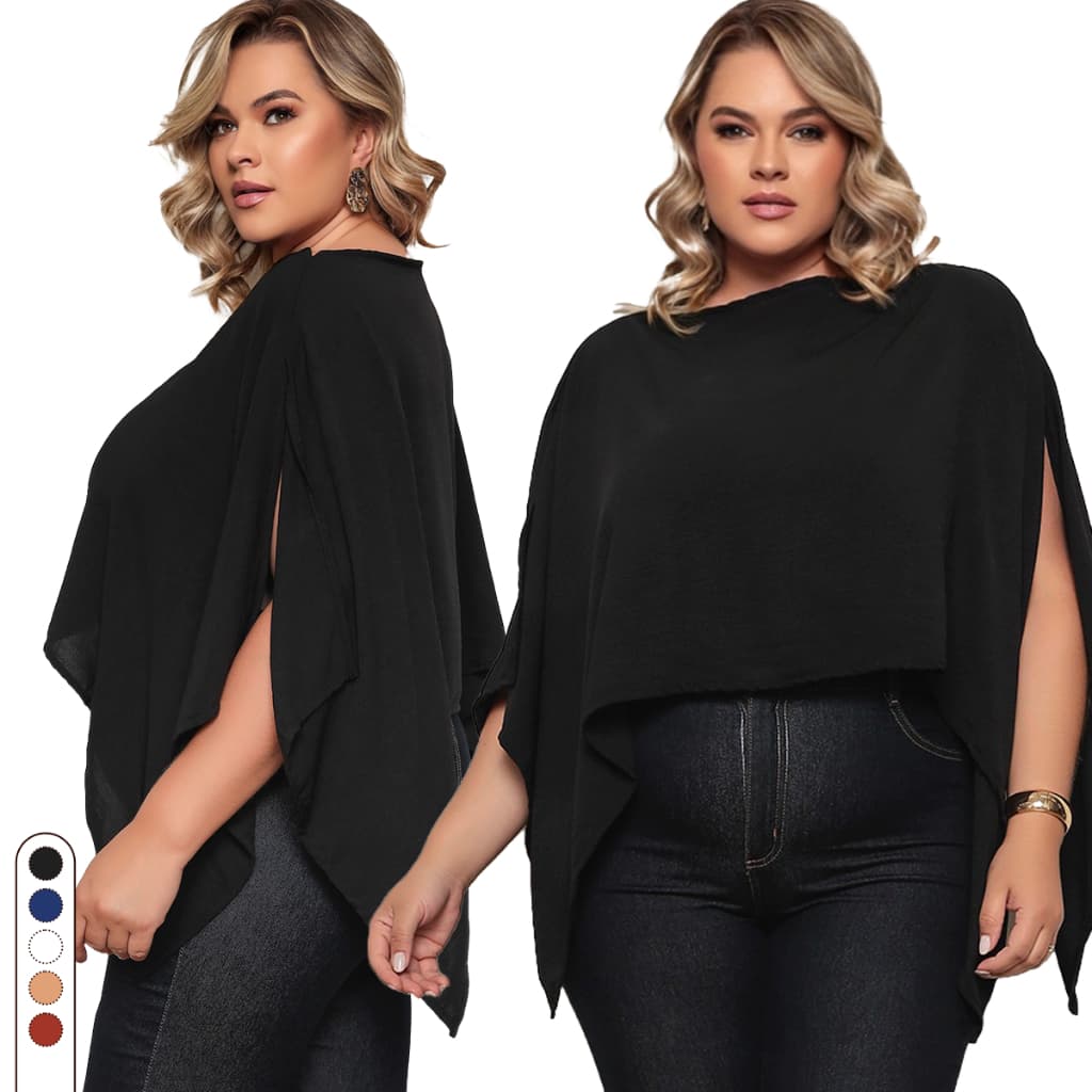 Blusa Cropped Bata Capa Plus Size Multiformas Boho Assimétrica Morcego Elegante Casual Com Top Faixa