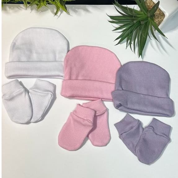 Kit 3 Touca de Bebê RN 3 Toucas + 3 Pares Luva RecémNascido Maternidade Enxoval Baby Algodão Premium